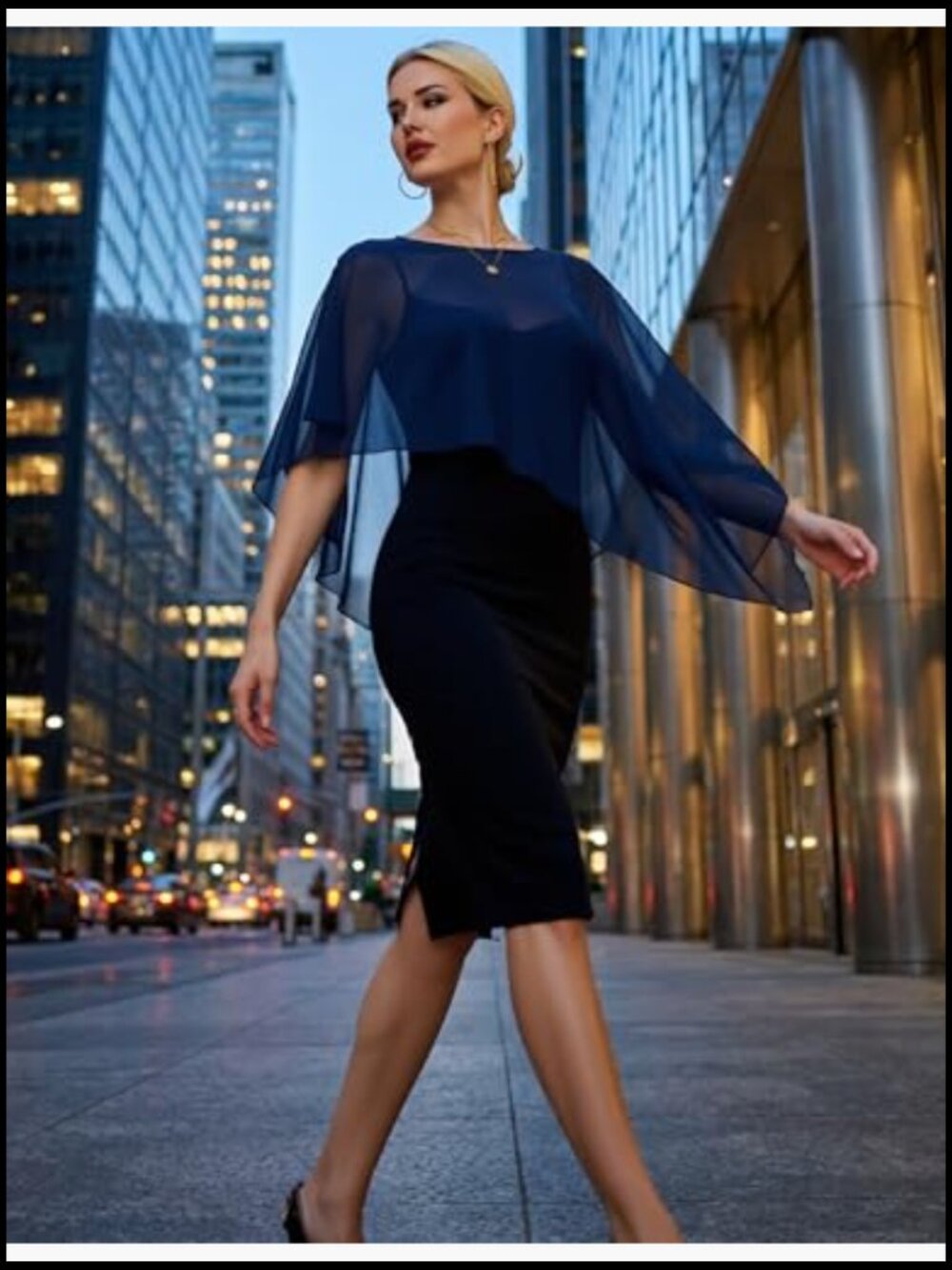 Sheer Navy Chiffon Cape Wrap - Women's Evening Shawl - Picture 2 of 7